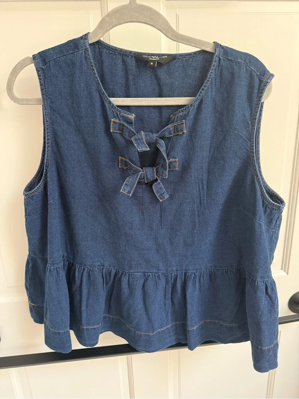 Velvet Heart Sleeveless Denim Peplum Top in Blue - Picture 1 of 3